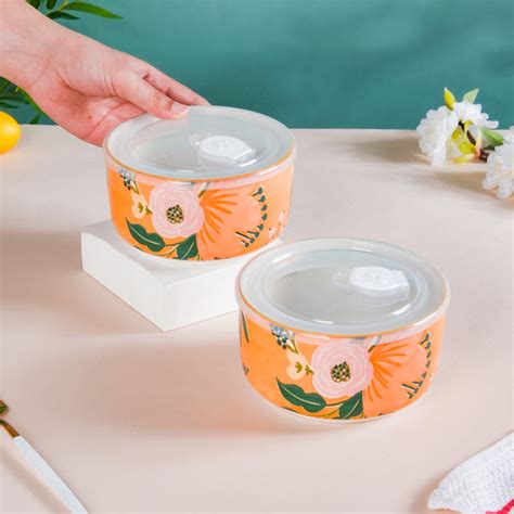 Meadow Muse Ceramic Lunch Box Orange 550 ml Set Of 2 Online - Premium ...