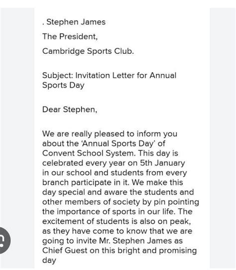 write an invitation to secretary of district sports association to ...