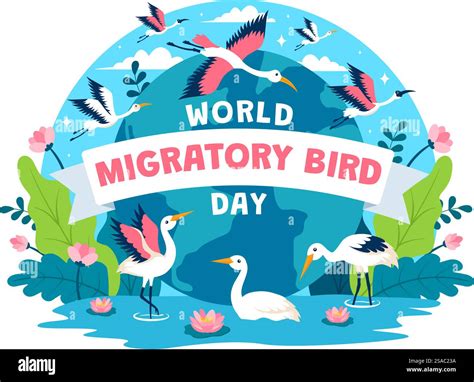World Migratory Bird Day Vector Illustration with Birds Migrations Groups and Their Habitats for ...