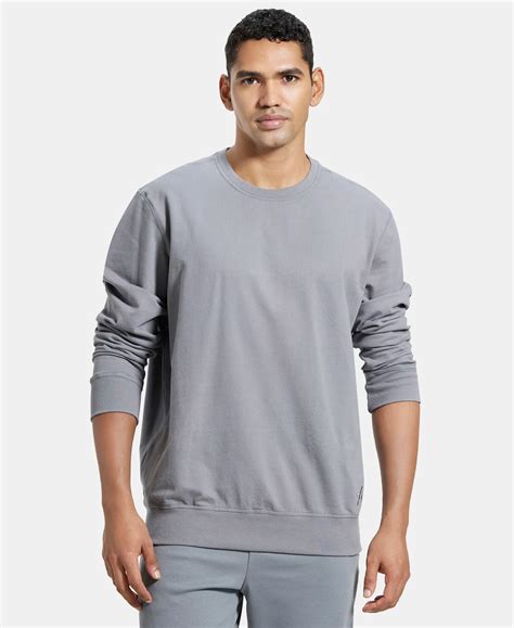 Buy Super Combed Cotton French Terry Solid Sweatshirt with Ribbed Cuffs ...