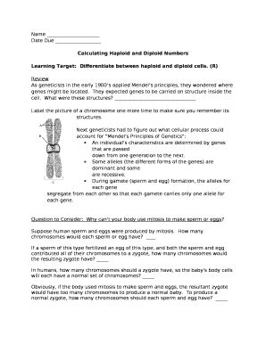 Calculating Haploid and Diploid Numbers Doc Template | pdfFiller