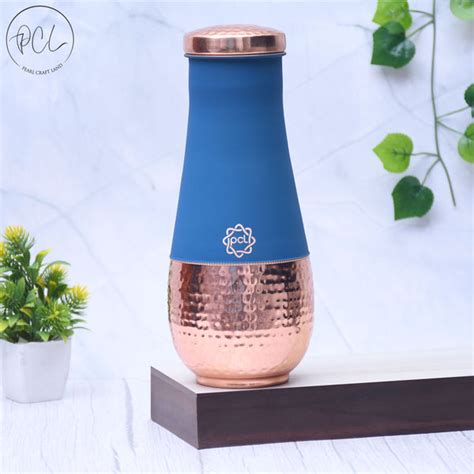 Pure Copper Silk Blue Tulip Jar with Inbuilt Glass Capacity 1400ML ...