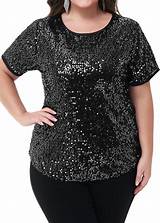 Women's Sequin Tops Plus Size Round Neck Sparkle Glitter Short Sleeve ...