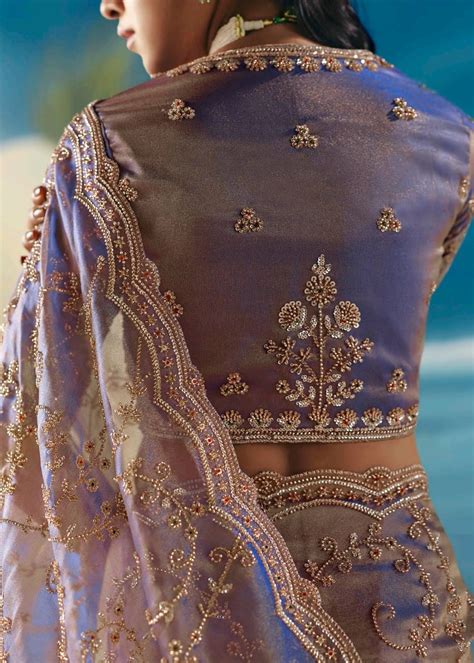 Lavender Purple Organza Tissue Silk Hand Embroidered Bridal Saree – Sunasa