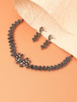 Buy Sohi Women Butterfly Jewellery Set Dark Silver Online