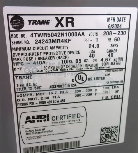 Trane Tonnage Decoder | Building Intelligence Center