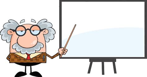 Funny professor with pointer presenting on a board | Premium Vector