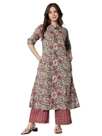 Buy rytras Women's Cotton Printed A-Line Kurta with Palazzo Pant Set ...