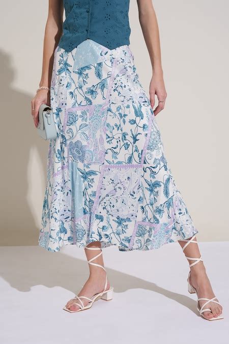 Off White Printed Calf Length Casual Women Flared Skirts - Selling Fast ...