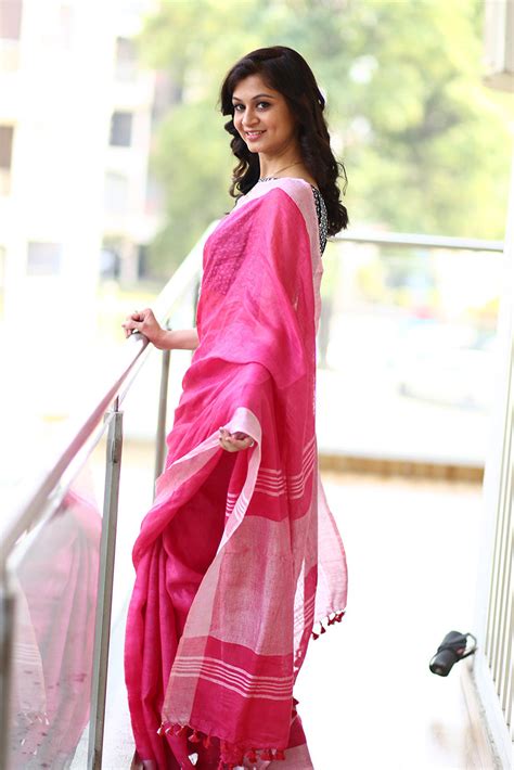 Buy Pure Organic Linen Saree – Bright Pink (Hand-Dyed) - Very Much ...