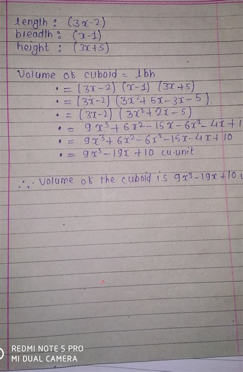 The Volume of a rectangular box (cuboid) whose dimensions are as given ...