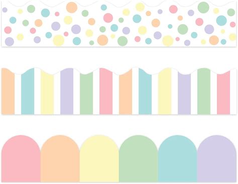 60 PCS Pastel Classroom Borders Scalloped Bulletin Board Border ...