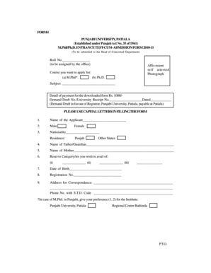 Fillable Online Form I - Punjabi University Fax Email Print - pdfFiller
