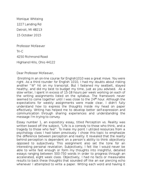 Image result for Reflection Letter Example