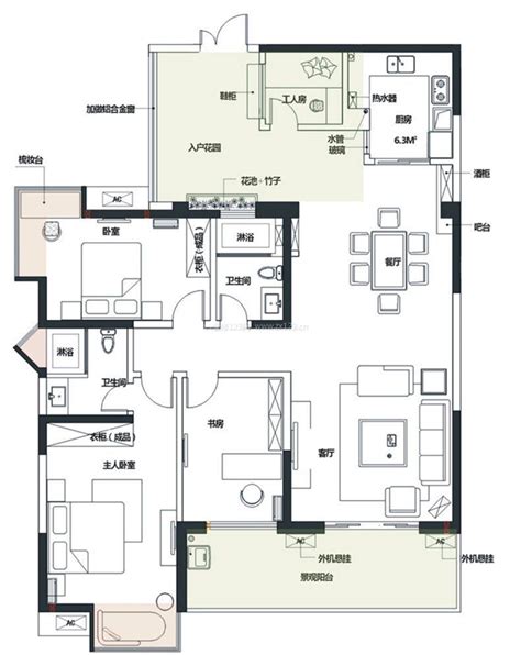 某高层住宅楼一梯三户80-120平方米户型图CAD平面设计图_户型图__土木在线