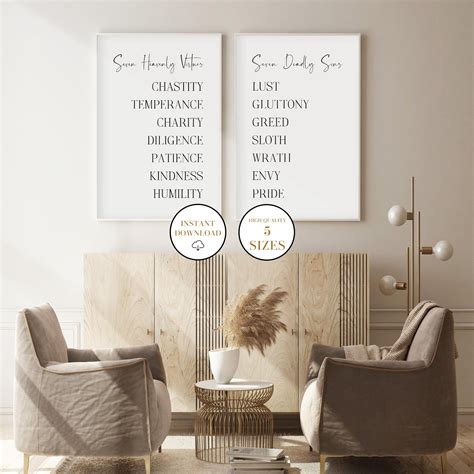 Seven heavenly virtues seven deadly sins bible verse printable art set ...