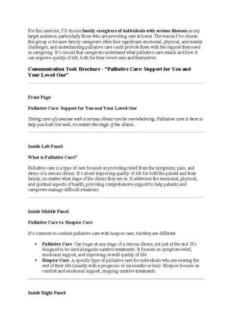 For this exercise - Palliative Care - For this exercise, I’ll choose ...