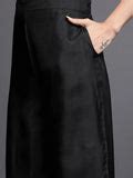 Buy Black Self Design Silk Straight Kurta With Palazzos & Dupatta ...