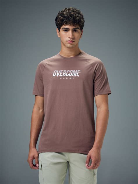 Men Typography Printed Slim Fit Round Neck Sports T-shirt with COTFLEX