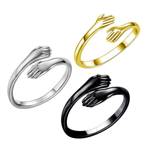Buy HUG RING two hand to hug symbol ring | 3 ring combo | adjustable ...