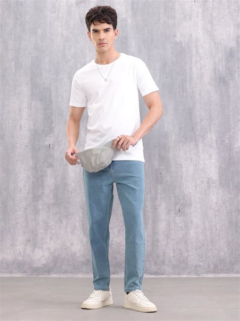 Solid Slim Cropped Denim Jeans | Blue – Wrogn