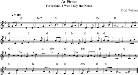 For Ireland, I Won't Say Her Name on folk tune finder