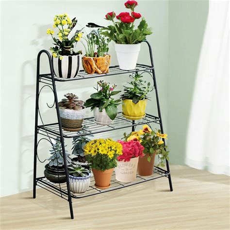 Miumaeov 3 Tier Metal Shelves Flower Pot Plant Display Rack for Indoor ...