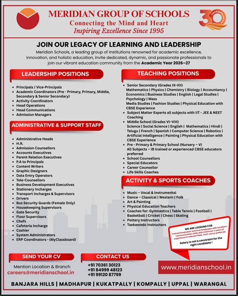 Careers at Meridian School | Teaching Jobs in Hyderabad