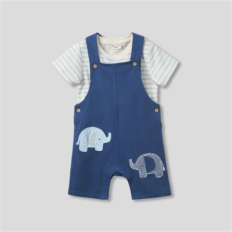 Buy Juniors Striped T-shirt and Elephant Applique Dungaree Set from ...