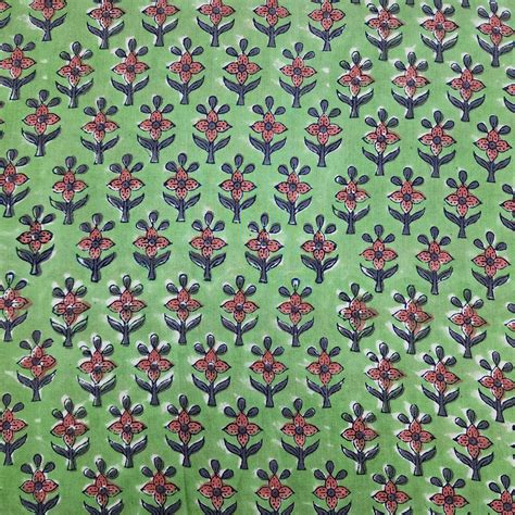 Pure Cotton Jaipuri Green Pink Tiny Flower Motif Hand Block Print ...