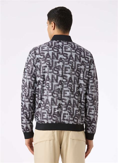 Men Black All Over Typographic Print Jacket | Pepe Jeans India