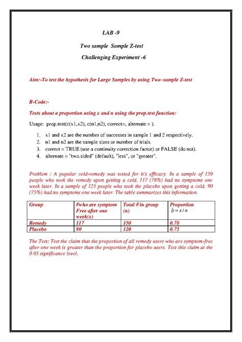 Z-test for two samples - Z test notes - LAB - Two sample Sample Z-test ...