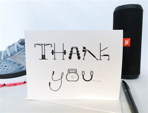 Buy Workout Themed Thank You Card Exercise Personal Trainer Gym Teacher ...