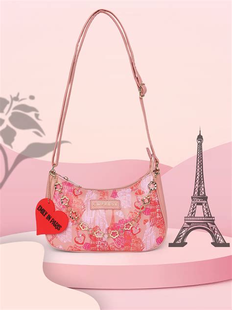 Buy Caprese Emily In Paris Printed Hobo Handbag Salmon @ Rs.899 ...