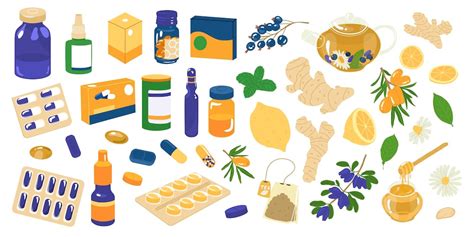 Collection avec des produits de médecine et de santé nature Comprimés ...