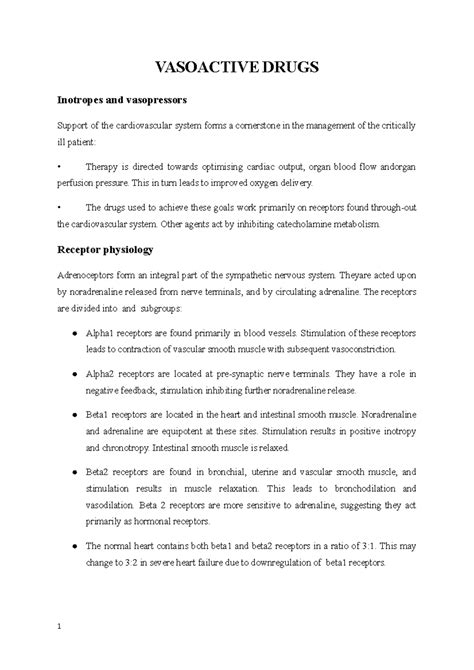 Vasoactive Drugs - Assignment - VASOACTIVE DRUGS Inotropes and ...