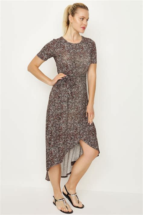 Brown Leopard Print Belted Asymmetrical Midi Dress - Select Moda ...