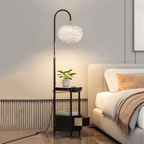 Modern Simple Floor Lamp Feather Shade Floor Light with Tea Table for ...