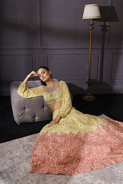 Yellow & Peach Ombre Lehenga Set – Mani Bhatia