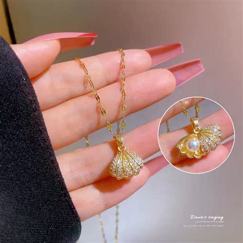 SJ 23 Zircon Shell chain necklace - 18k stainless steel - Anti tarnish ...