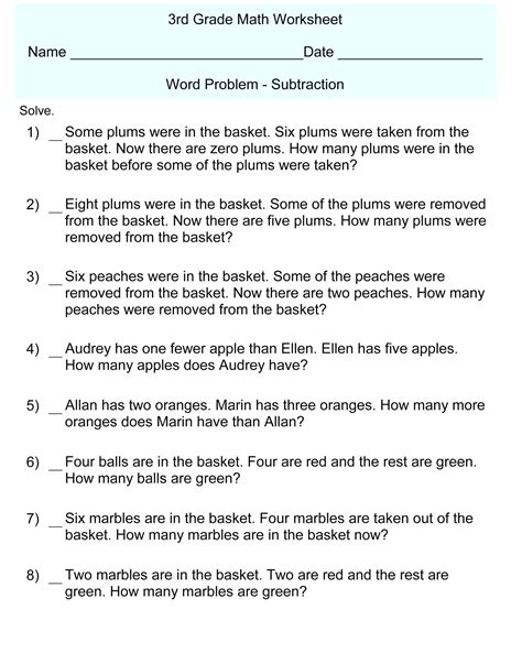 Math Worksheets For 3rd Grade Word Problems - 3rd Grade Math Worksheets