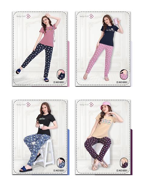 Plain-Print Design 5001 Lady Hill Hosiery Pyjama Night Suits Wholesale ...