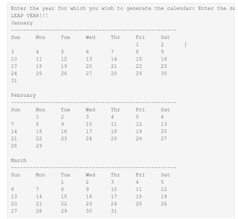Image result for Coding for a Calendar Using C-language