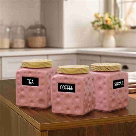 Pink Kitchen Jars With Wooden Lid