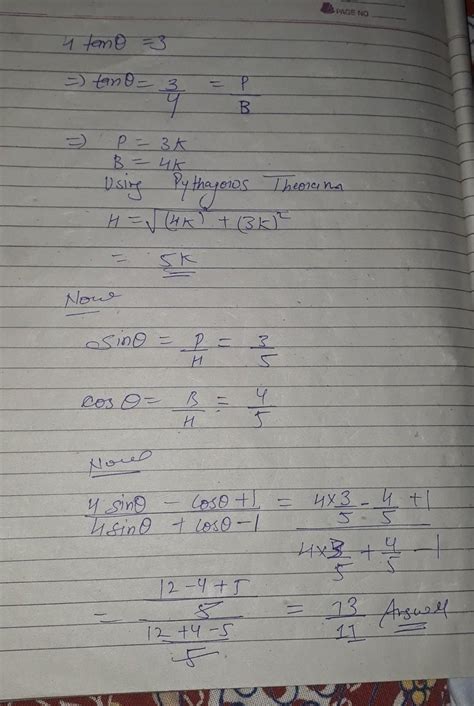 If 4 tan θ = 3, evaluate - Brainly.in