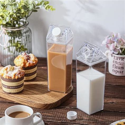 KANISYA Milk Carton Bottle 750ml, Transparent Reusable Cute Plastic ...