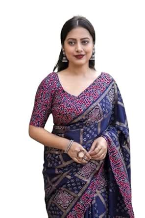 Buy WiMO ready to wear 1 minute semi silk saree with ajrakh style foil ...