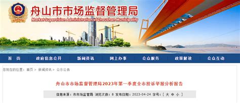 浙江省舟山市市场监管局2023年第一季度全市投诉举报分析报告
