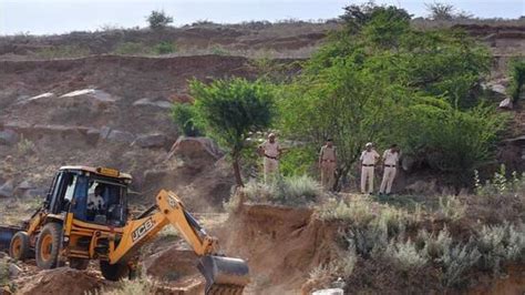 Nuh police destroy illegal mining roads in Aravalli near Hathan