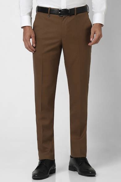 Buy Men Brown Textured Slim Fit Trousers Online - 39734128 | Van Heusen